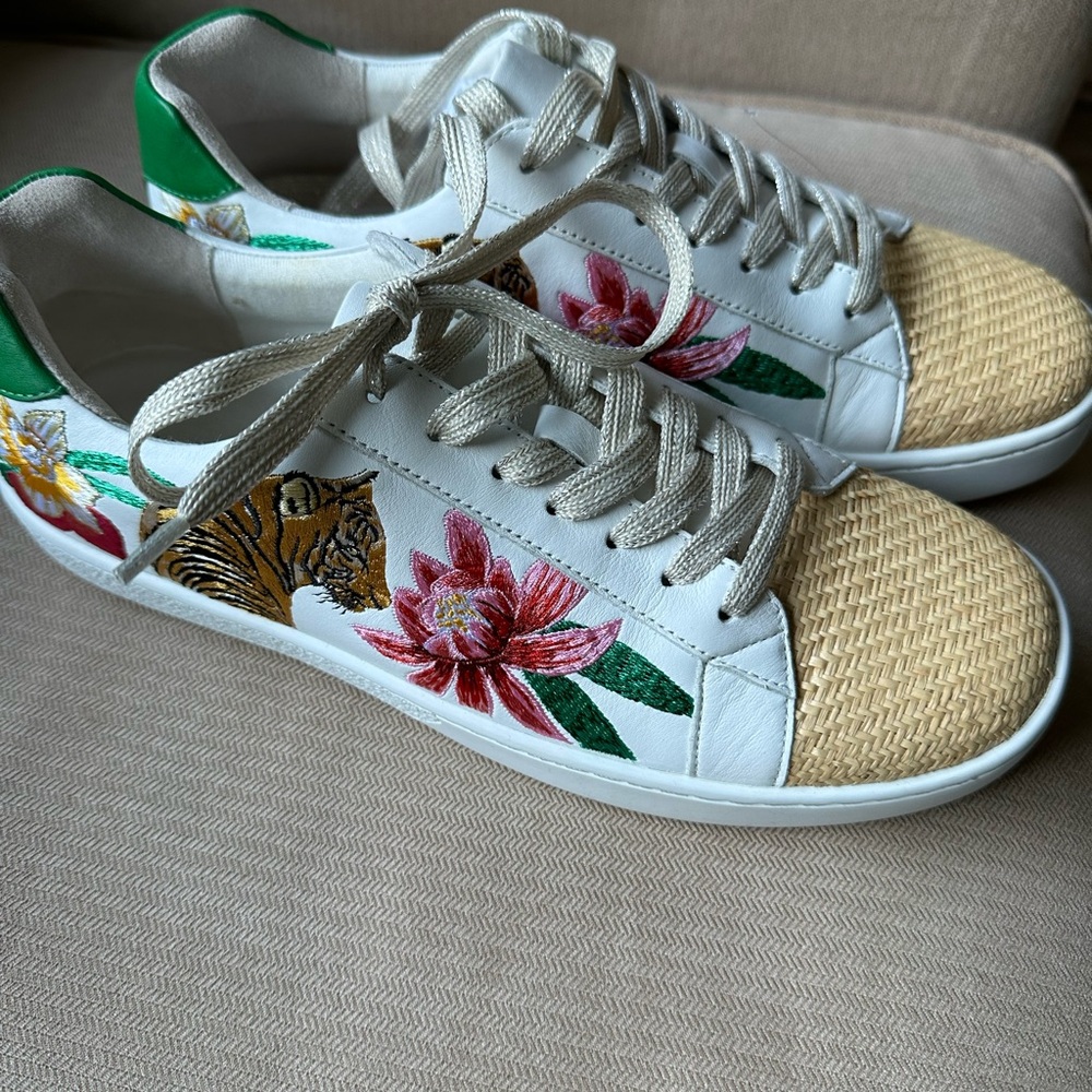 Johnny Was Floral and Tiger Embroidered Sneakers size 9 - Picture 3 of 6